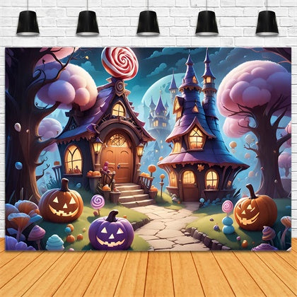 Toile de fond Cottage de bonbons d'Halloween dans un monde féerique BRP8-207