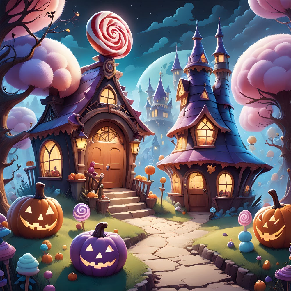 Toile de fond Cottage de bonbons d'Halloween dans un monde féerique BRP8-207