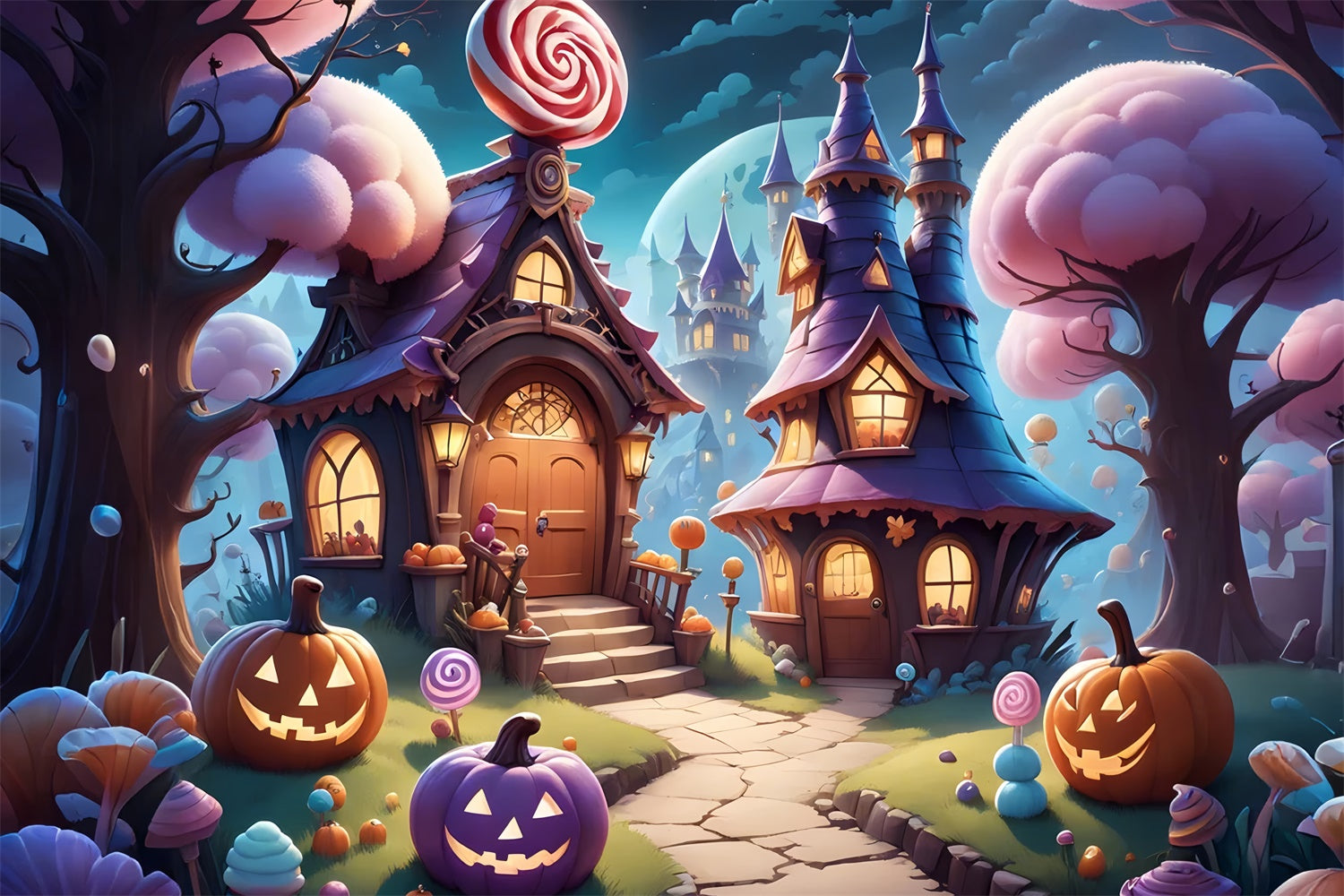 Toile de fond Cottage de bonbons d'Halloween dans un monde féerique BRP8-207