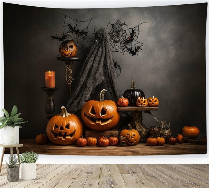 Toile de fond Citrouilles sombres et toiles d'araignée d'Halloween BRP8-212