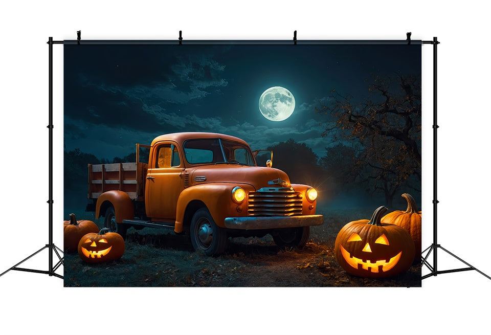 Toile de fond Camion et citrouilles dans la forêt d'Halloween BRP8-222