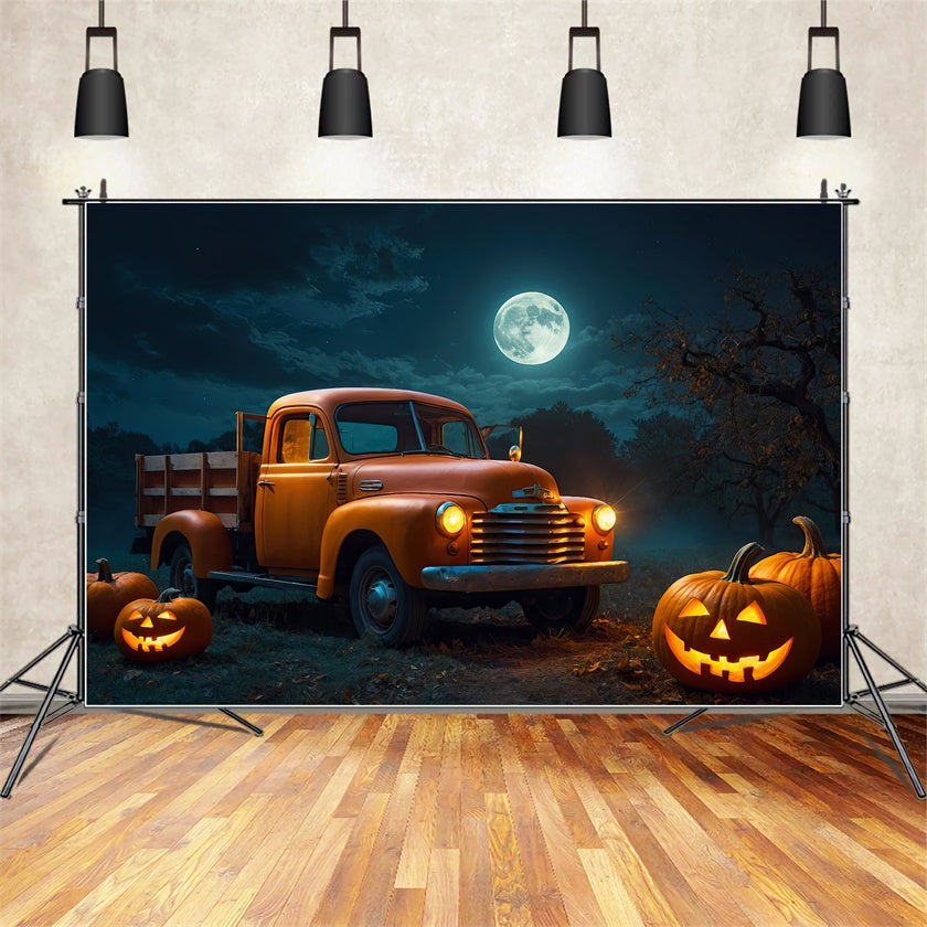 Toile de fond Camion et citrouilles dans la forêt d'Halloween BRP8-222