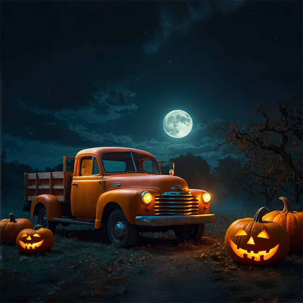 Toile de fond Camion et citrouilles dans la forêt d'Halloween BRP8-222