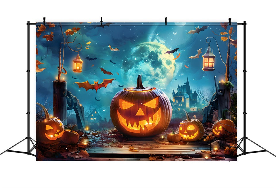 Toile de fond Nuit effrayante avec lanternes et chauves-souris d'Halloween BRP8-225