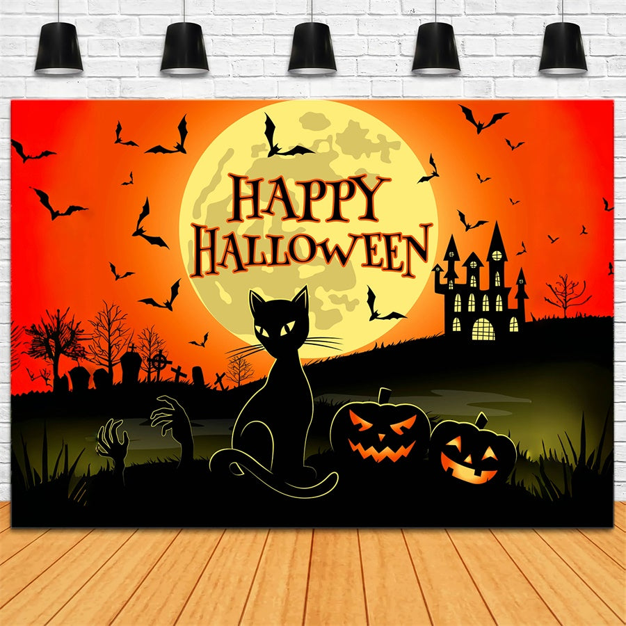 Toile de fond Chat effrayant et château joyeux d'Halloween BRP8-228