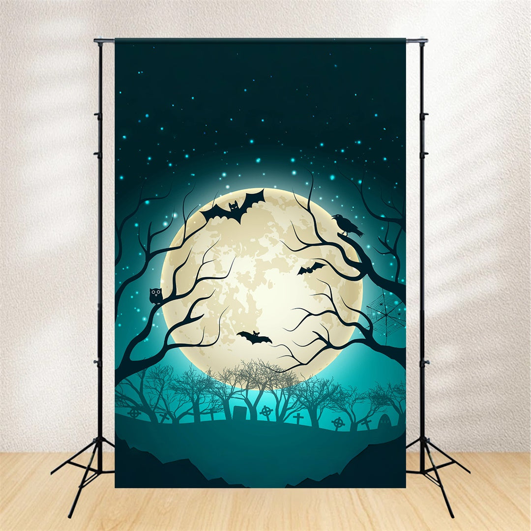 Toile de fond Nuit sinistre avec arbres effrayants d'Halloween BRP8-234