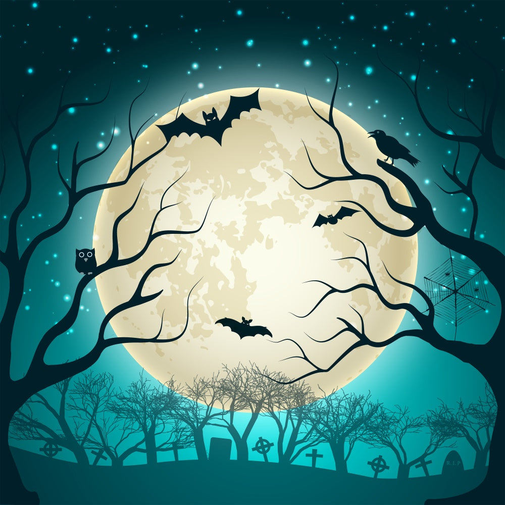 Toile de fond Nuit sinistre avec arbres effrayants d'Halloween BRP8-234