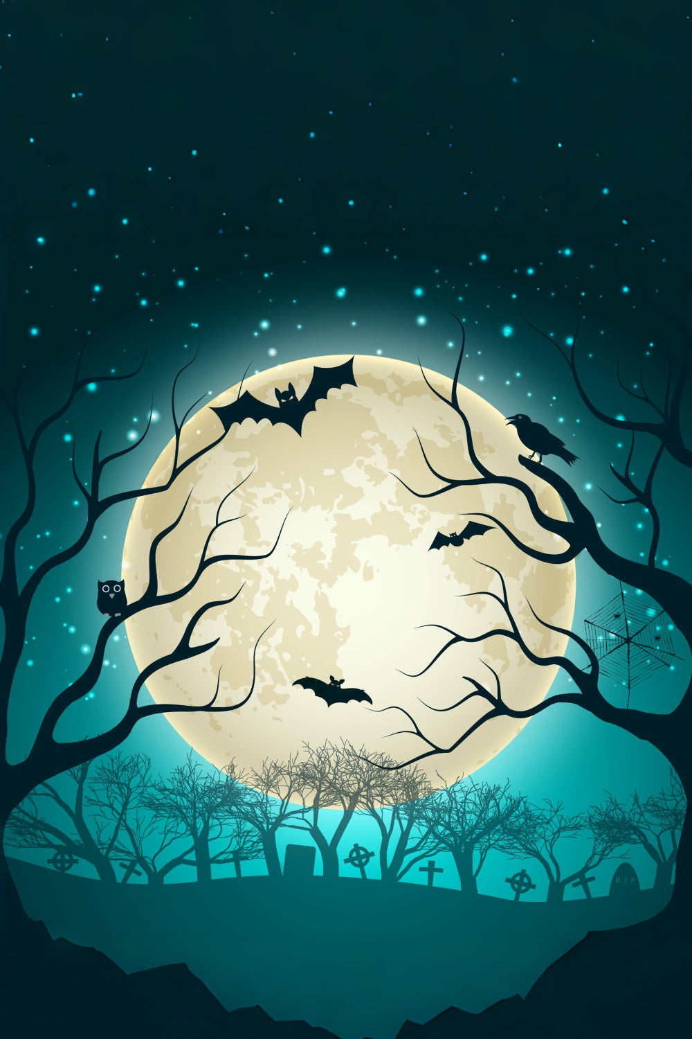 Toile de fond Nuit sinistre avec arbres effrayants d'Halloween BRP8-234