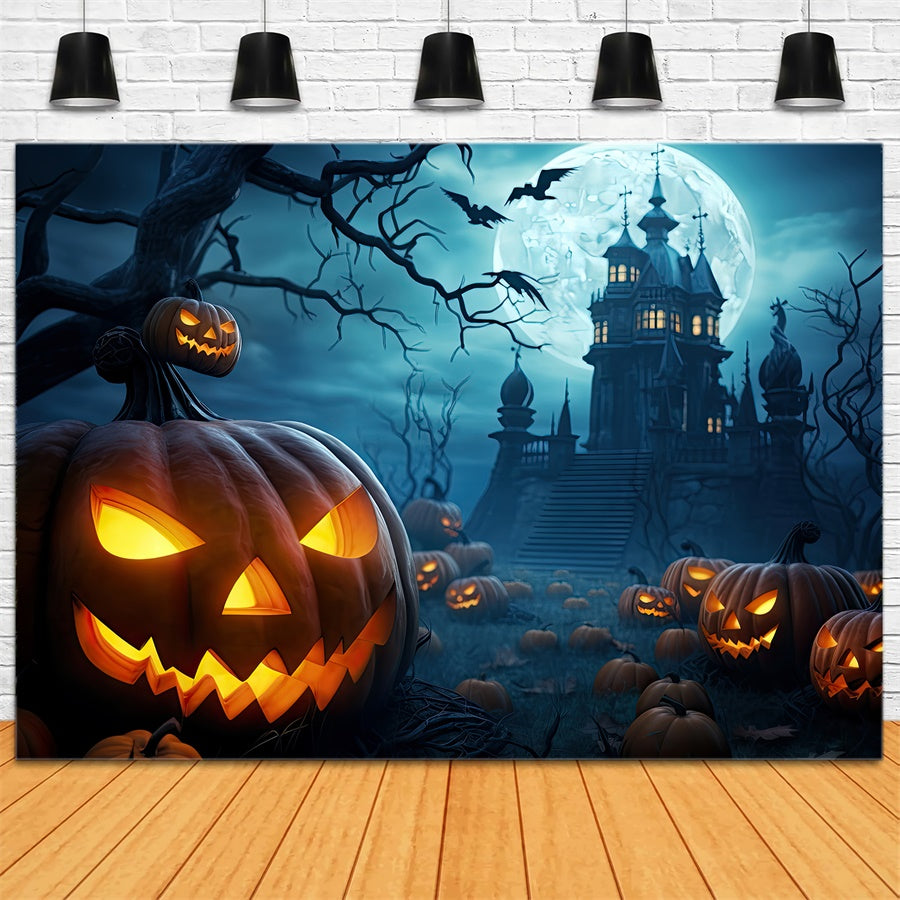 Toile de fond Citrouille maléfique et château effrayant d'Halloween BRP8-238