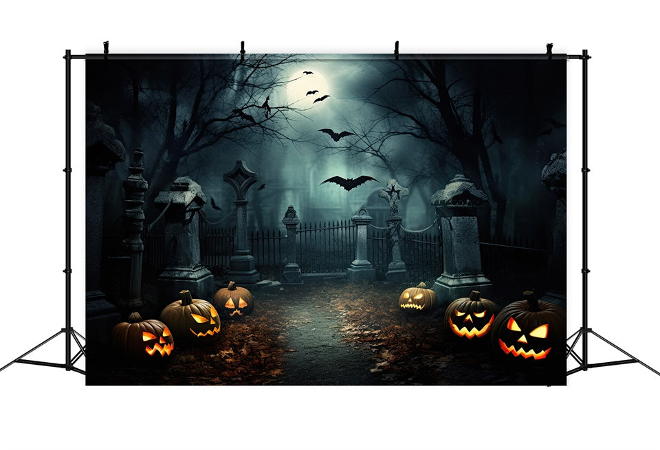 Toile de fond Chemin de cimetière d'Halloween avec citrouilles maléfiques BRP8-239