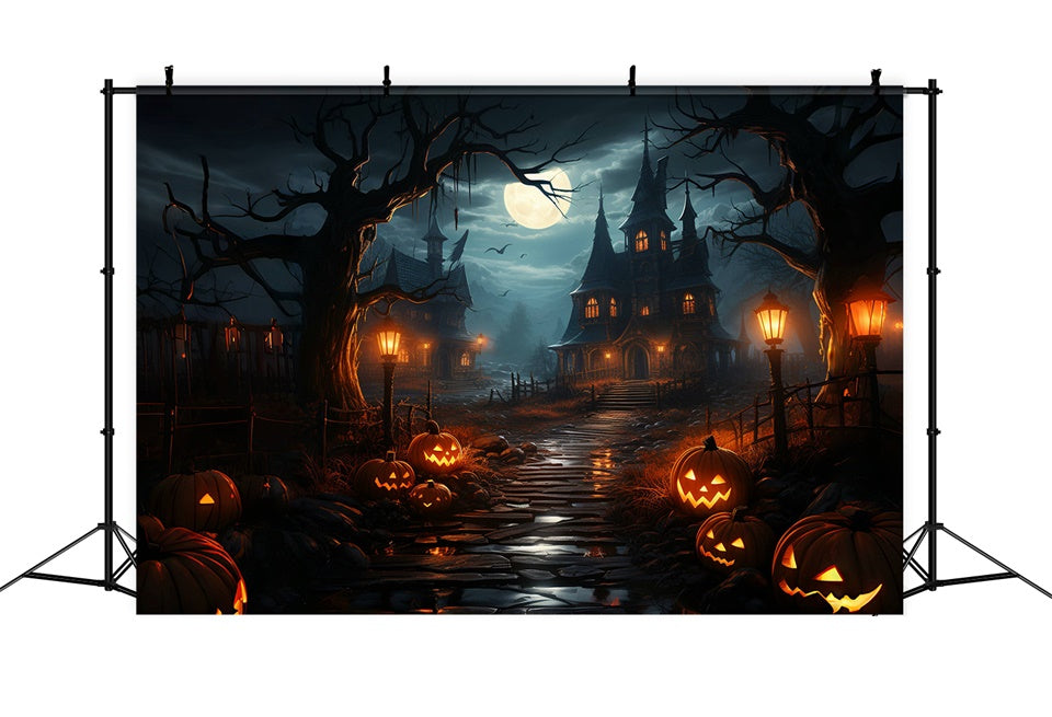 Toile de fond Chemin sinistre vers la maison maudite d'Halloween BRP8-241