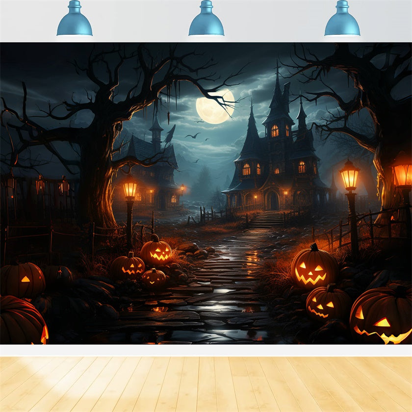 Toile de fond Chemin sinistre vers la maison maudite d'Halloween BRP8-241