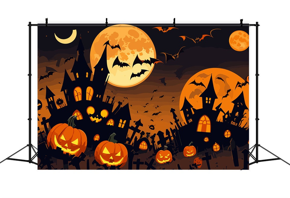 Toile de fond Nuit d'Halloween avec château et citrouilles BRP8-242