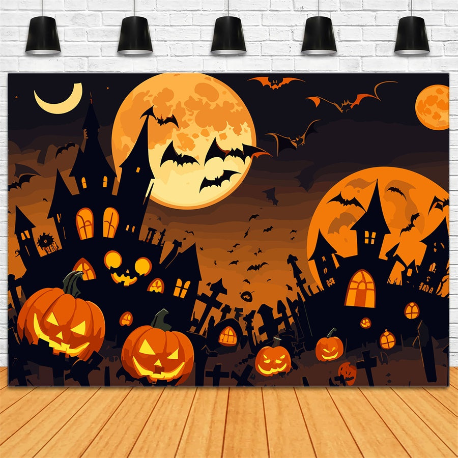 Toile de fond Nuit d'Halloween avec château et citrouilles BRP8-242