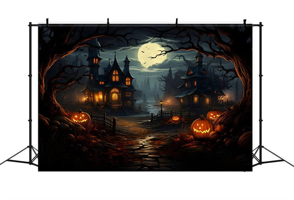 Toile de fond Chemin effrayant vers la maison hantée d'Halloween BRP8-243