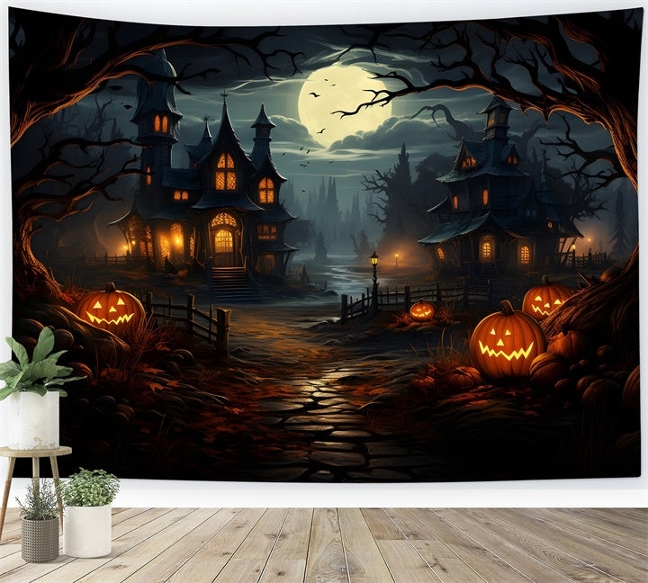 Toile de fond Chemin effrayant vers la maison hantée d'Halloween BRP8-243