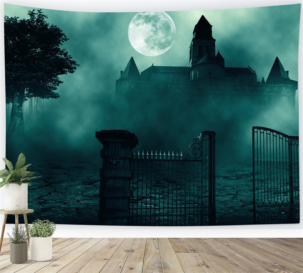 Toile de fond Château sinistre derrière la porte d'Halloween BRP8-247