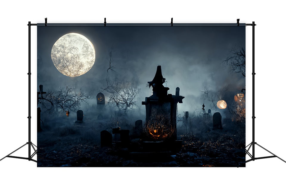 Toile de fond Cimetière effrayant avec brouillard d'Halloween BRP8-255