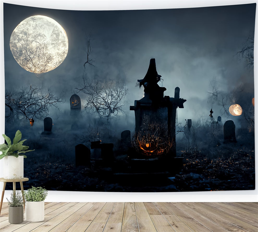 Toile de fond Cimetière effrayant avec brouillard d'Halloween BRP8-255