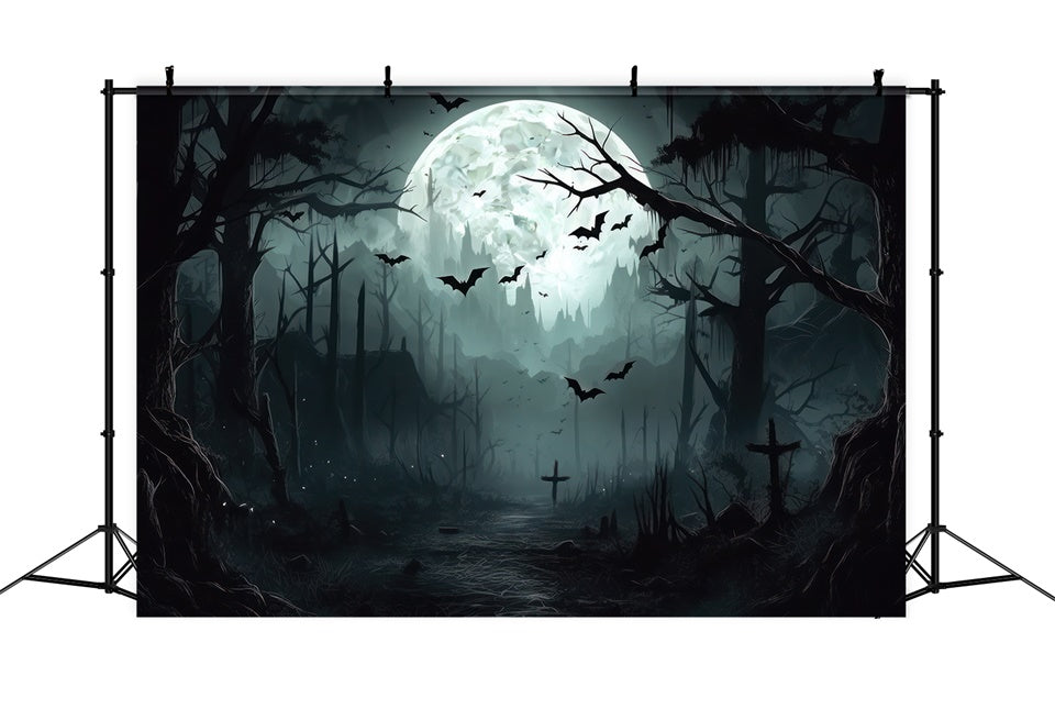 Toile de fond Forêt effrayante d'Halloween sous la pleine lune BRP8-258