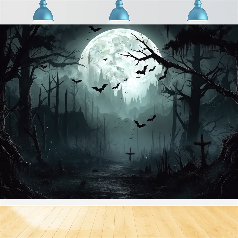 Toile de fond Forêt effrayante d'Halloween sous la pleine lune BRP8-258