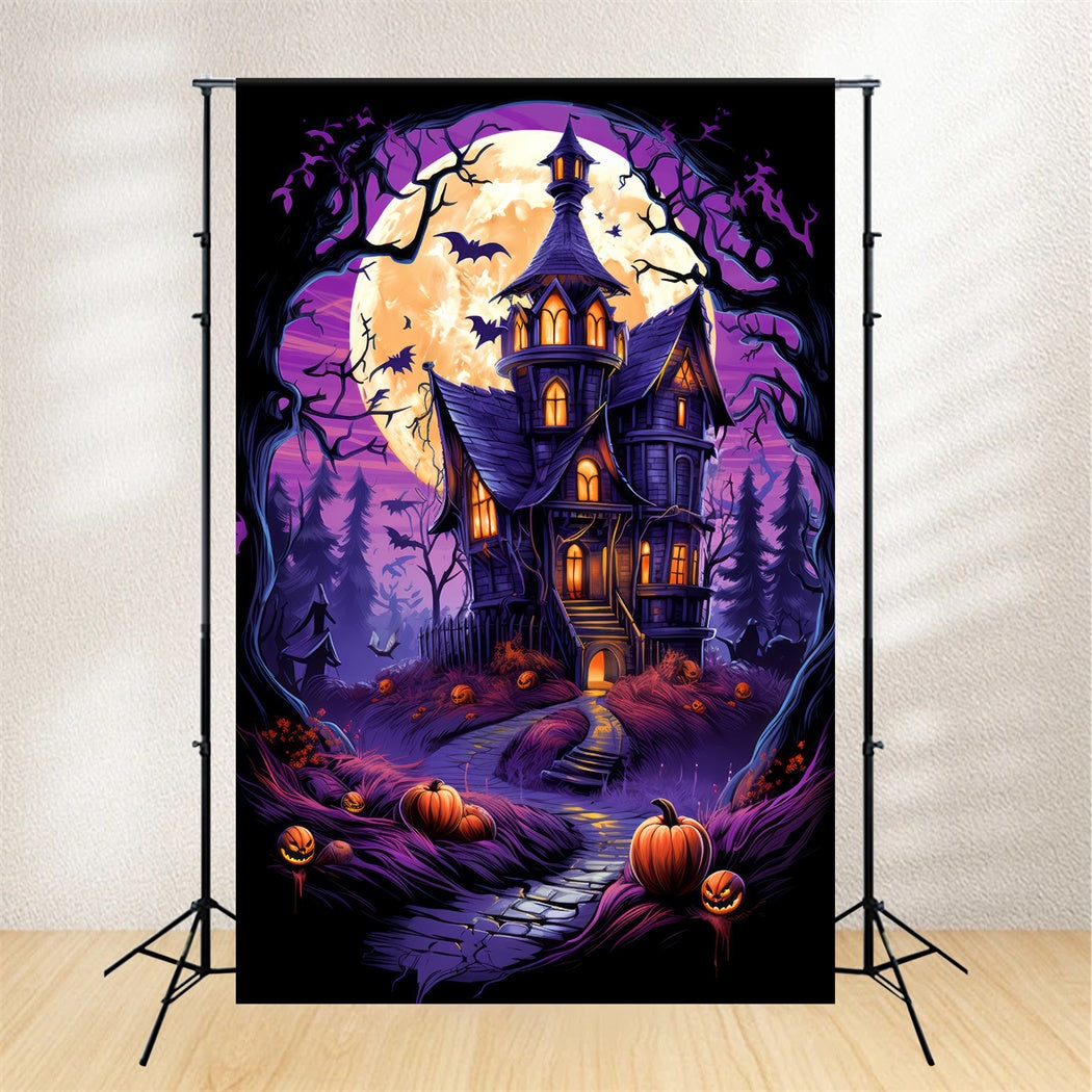 Toile de fond Nuit d'Halloween avec manoir hanté BRP8-259