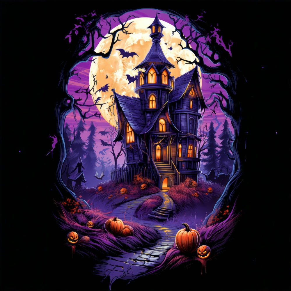 Toile de fond Nuit d'Halloween avec manoir hanté BRP8-259