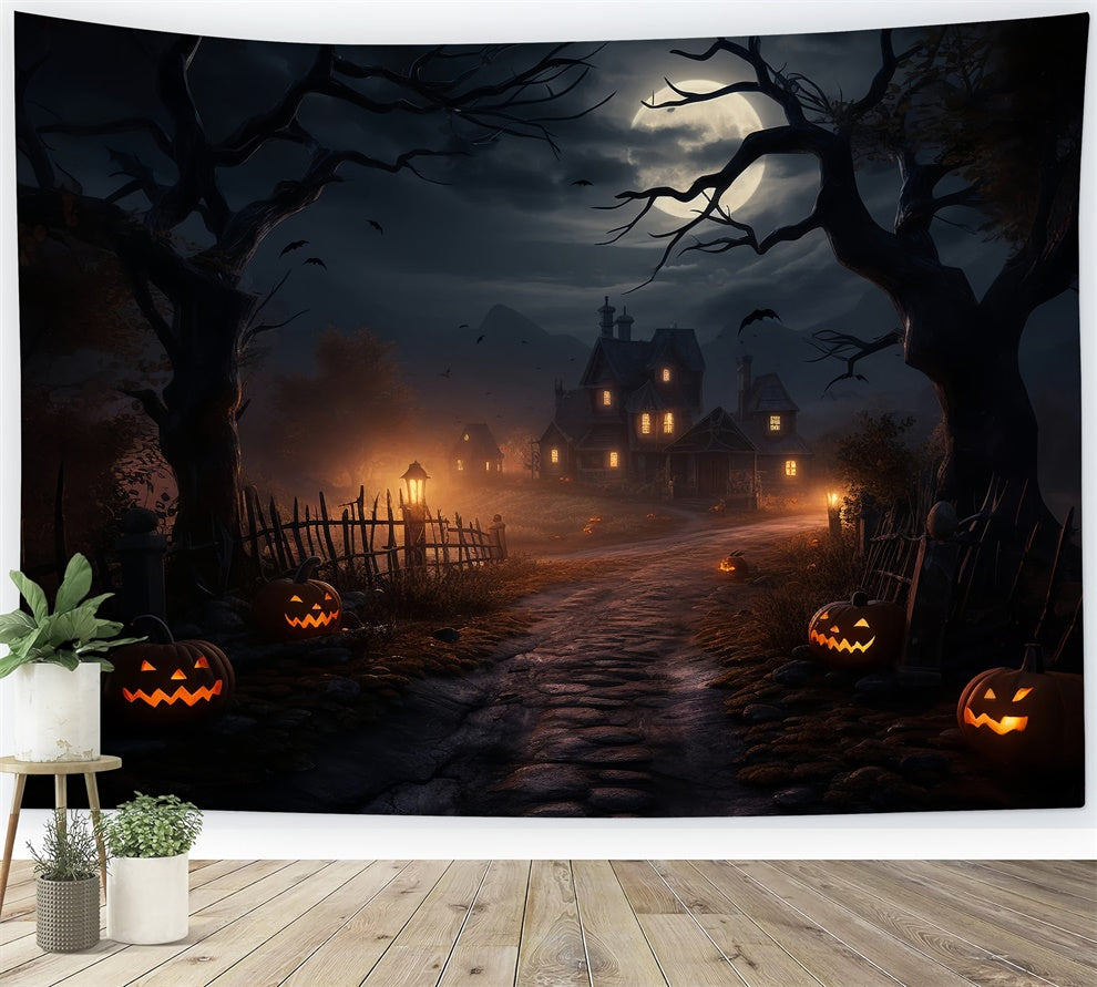 Toile de fond Nuit lugubre d'Halloween avec maison hantée BRP8-261