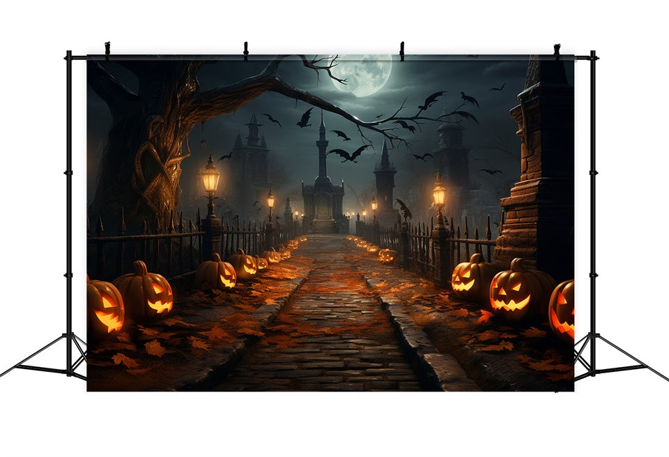 Toile de fond Chemin sinistre d'Halloween avec lanternes BRP8-264