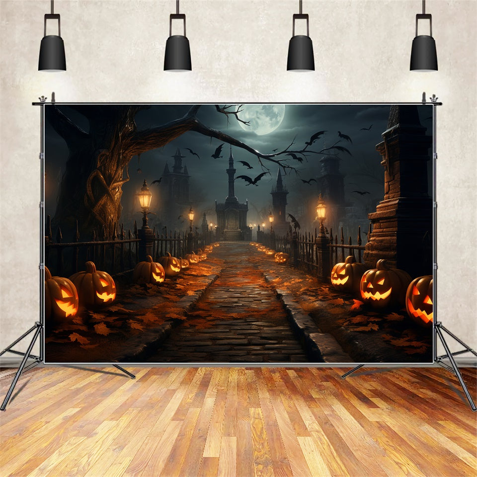 Toile de fond Chemin sinistre d'Halloween avec lanternes BRP8-264