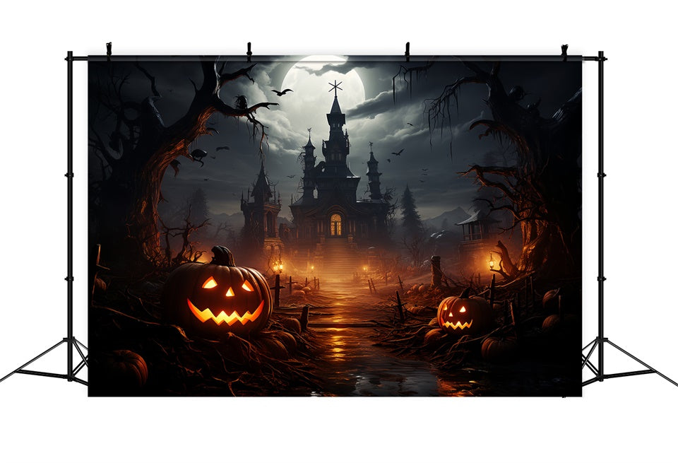 Toile de fond Nuit effrayante vers le château d'Halloween BRP8-269