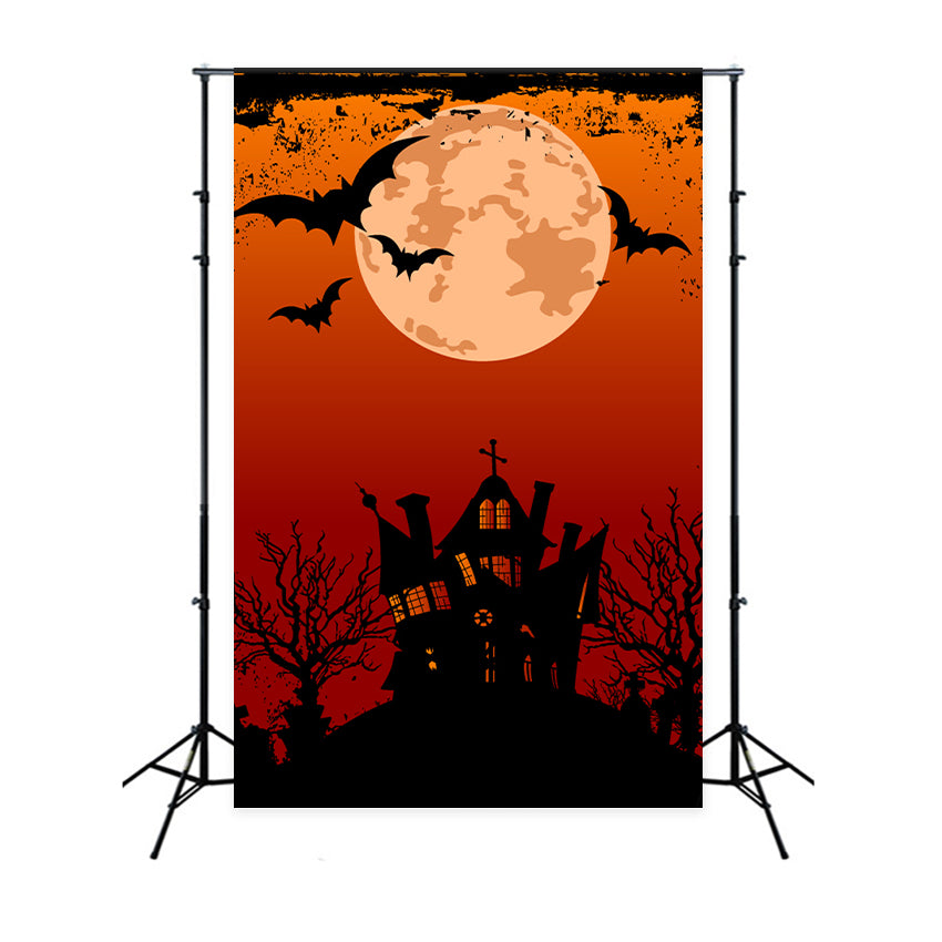 Toile de fond Maison sous la pleine lune de nuit d'Halloween BRP8-326