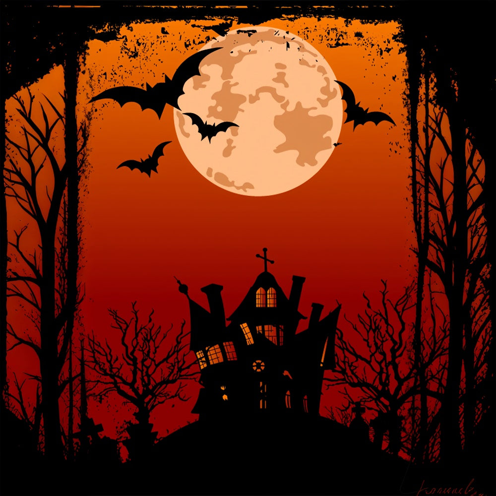 Toile de fond Maison sous la pleine lune de nuit d'Halloween BRP8-326