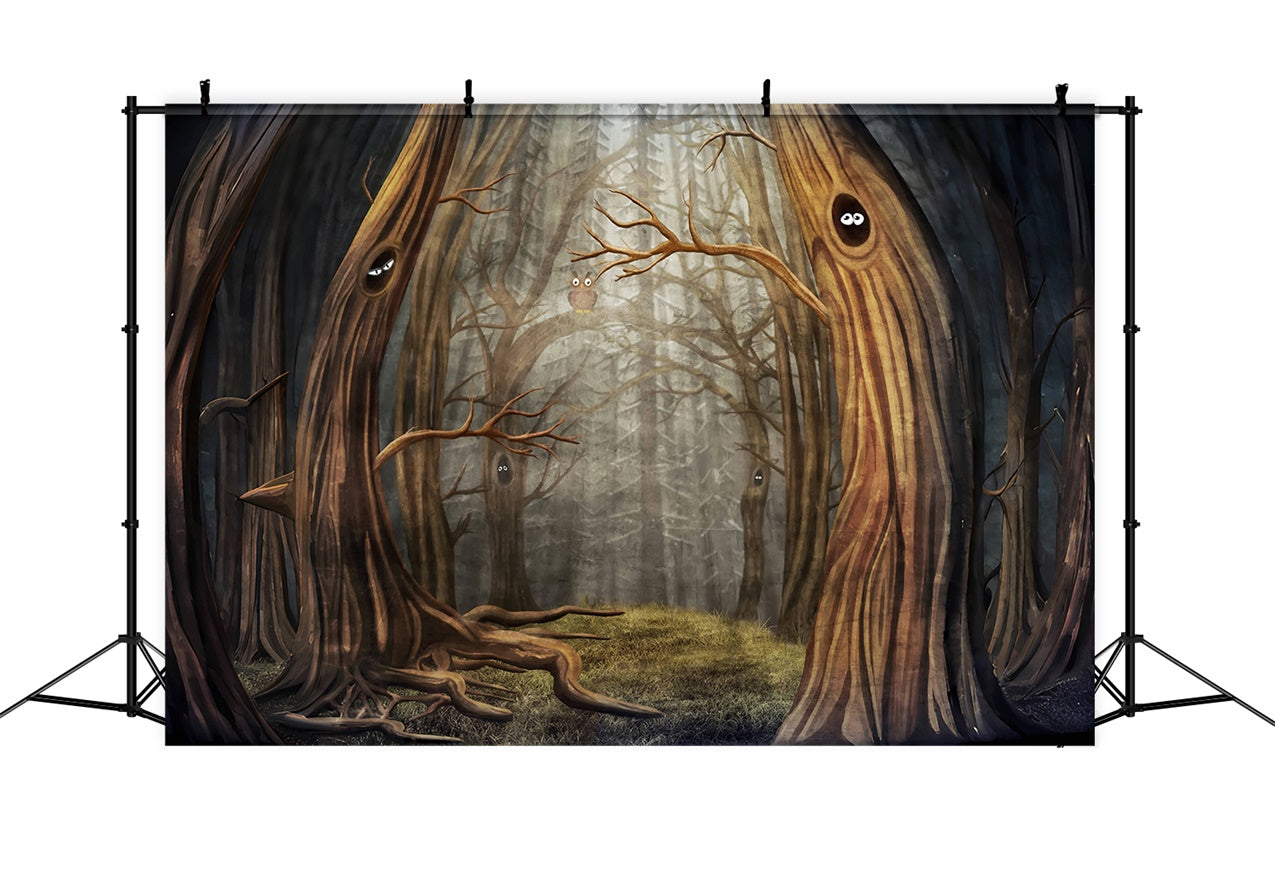 Toile de fond Arbres effrayants et yeux mystérieux d'Halloween BRP8-327