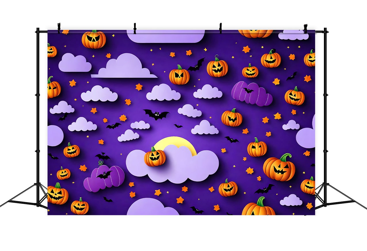 Toile de fond Citrouilles et chauves-souris sous ciel violet d'Halloween BRP8-330