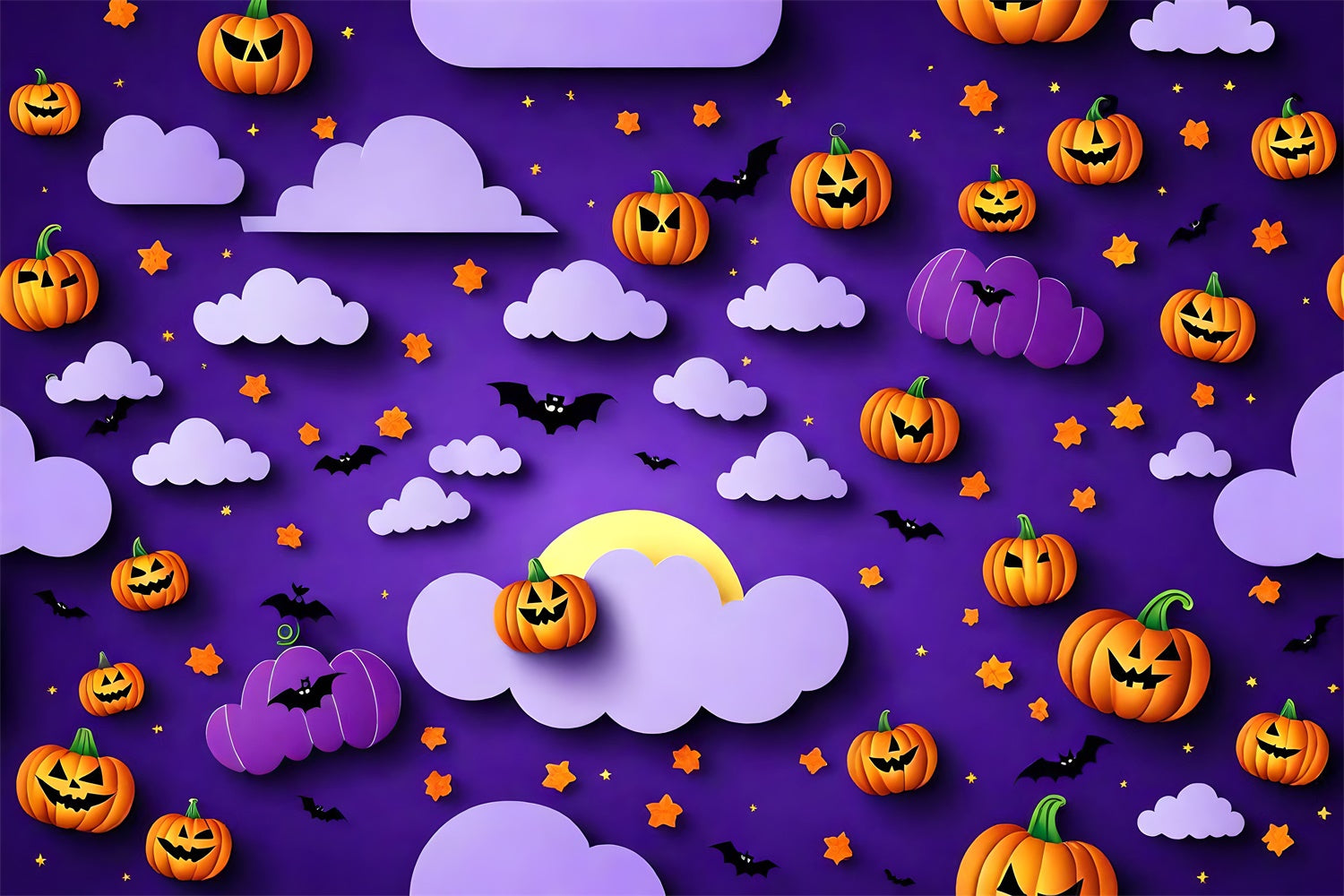 Toile de fond Citrouilles et chauves-souris sous ciel violet d'Halloween BRP8-330