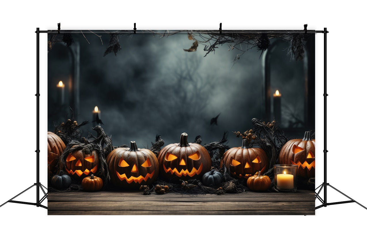 Toile de fond Citrouilles et bois brumeux d'Halloween BRP8-332