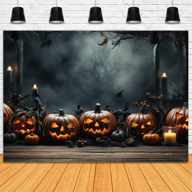 Toile de fond Citrouilles et bois brumeux d'Halloween BRP8-332