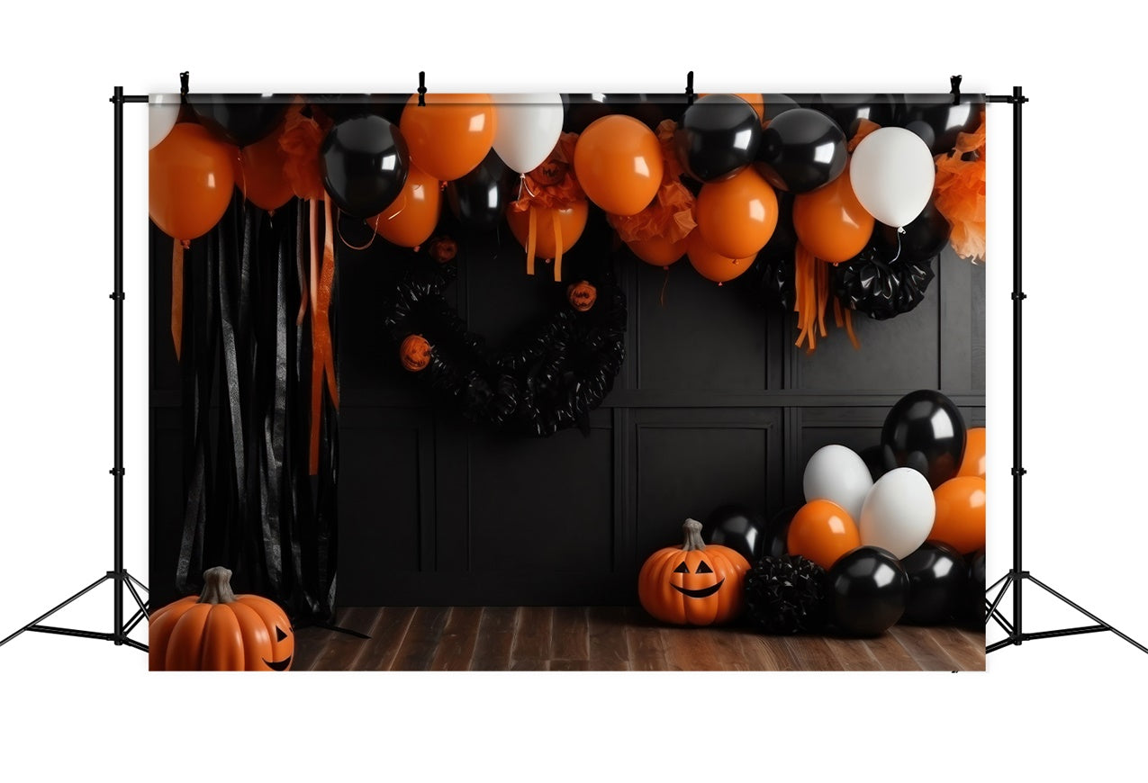 Toile de fond Arche de ballons orange et noir d'Halloween BRP8-333