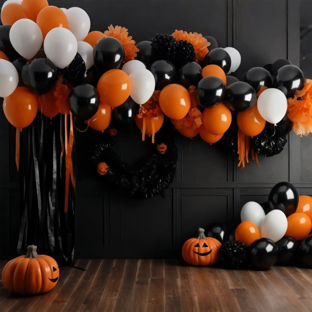 Toile de fond Arche de ballons orange et noir d'Halloween BRP8-333