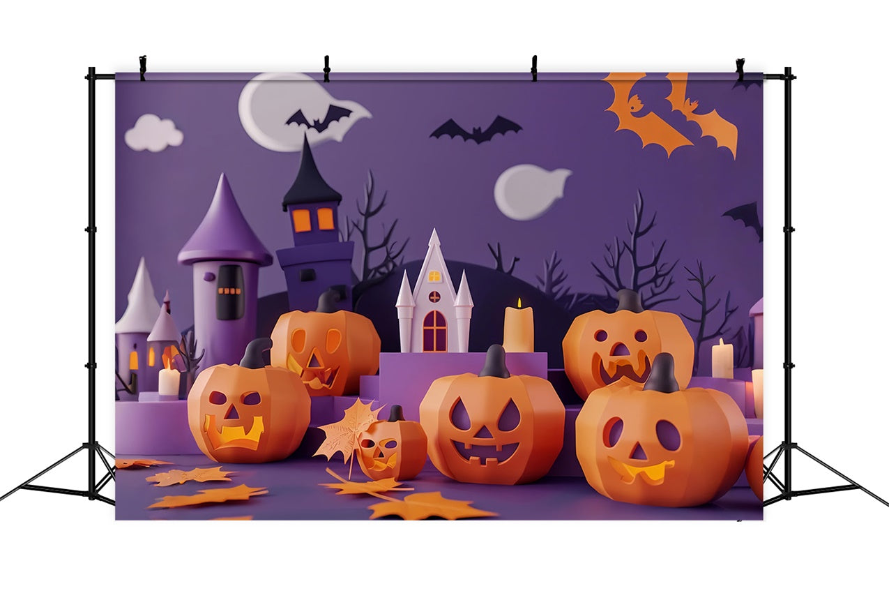 Toile de fond Château hanté avec Jack-O-Lanterns d'Halloween BRP8-335