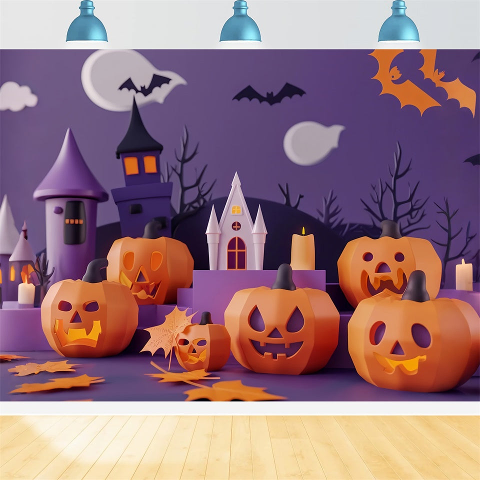 Toile de fond Château hanté avec Jack-O-Lanterns d'Halloween BRP8-335