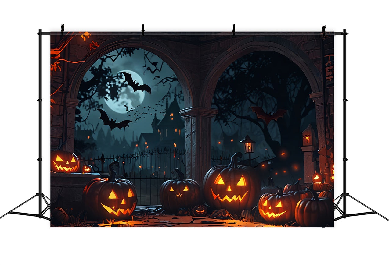 Toile de fond Arche d'Halloween avec citrouilles et chauves-souris BRP8-336