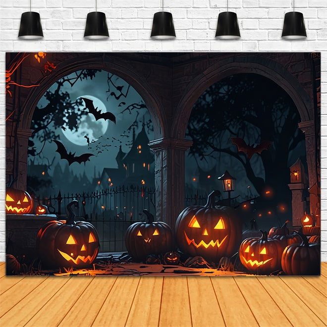 Toile de fond Arche d'Halloween avec citrouilles et chauves-souris BRP8-336