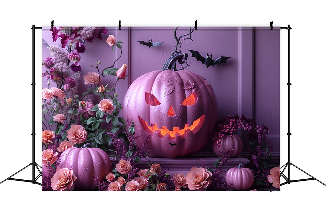 Toile de fond Citrouille pastel et roses d'Halloween BRP8-340