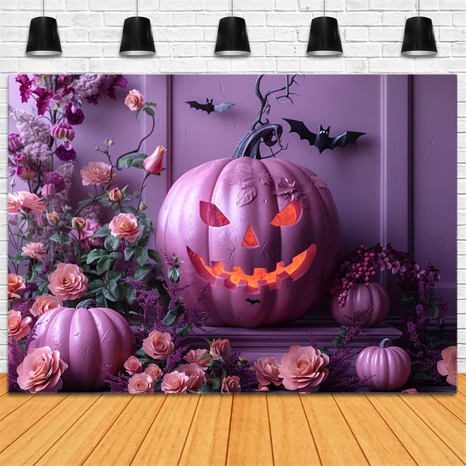 Toile de fond Citrouille pastel et roses d'Halloween BRP8-340