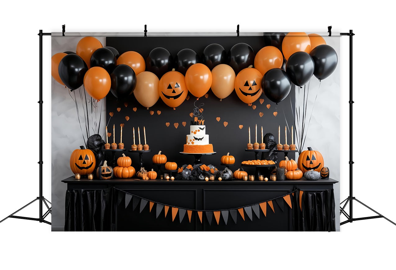 Toile de fond Ballons effrayants pour table de desserts d'Halloween BRP8-343