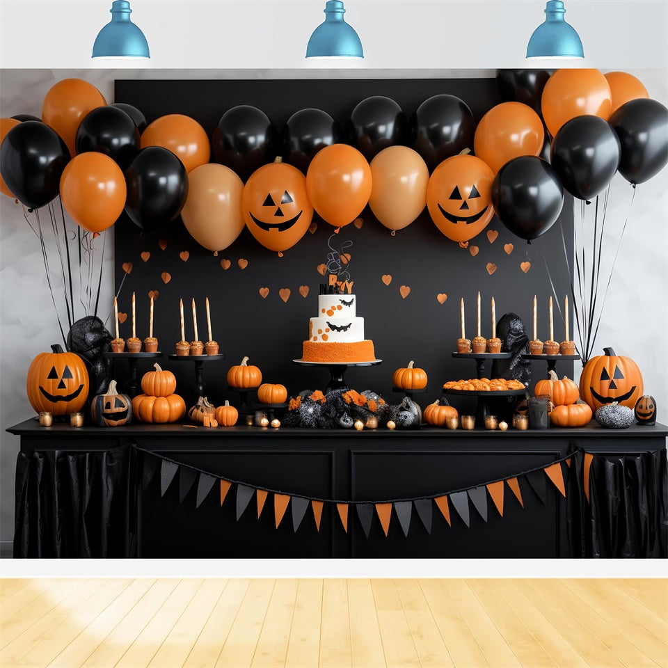 Toile de fond Ballons effrayants pour table de desserts d'Halloween BRP8-343