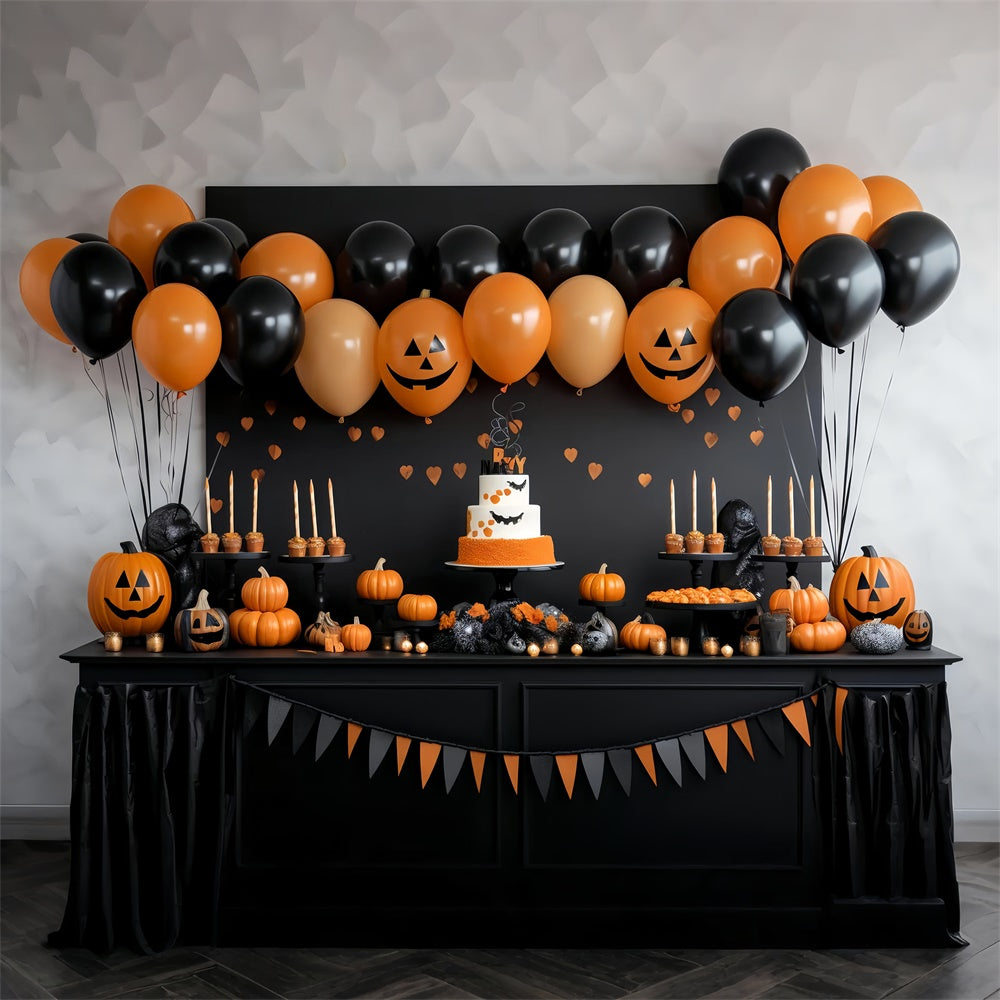 Toile de fond Ballons effrayants pour table de desserts d'Halloween BRP8-343