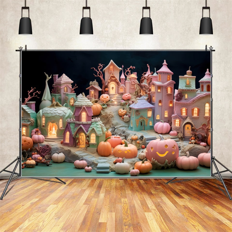 Toile de fond Village hanté coloré avec décorations d'Halloween BRP8-346